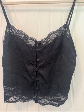 Reclaimed Vintage Black Lace Button-Front Camisole